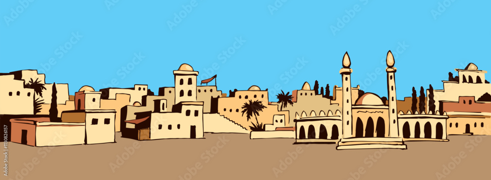 Obraz premium Old Arabic city. Vector drawing