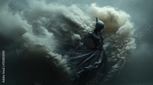 Abstract figure cloaked in swirling smokelike robe photo