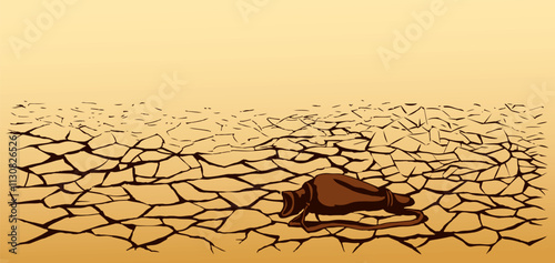 An empty waterskin lies on the ground. Vector drawing