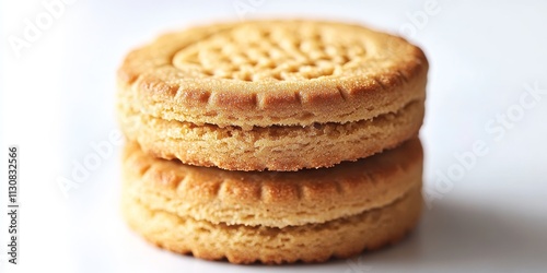 Double biscuits isolated on a white background, showcasing the texture and design of the biscuits. These biscuits are perfect for highlighting culinary delights and snack options. photo