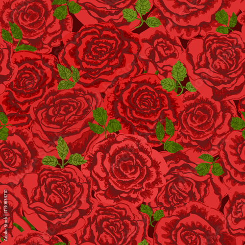 Seamless Pattern with Illustration of Red Roses