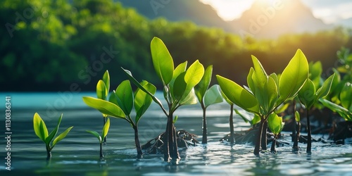 Mangrove plants thriving in a coastal conservation environment, showcasing the beauty and ecological importance of mangrove plants in protecting coastal ecosystems and biodiversity. photo