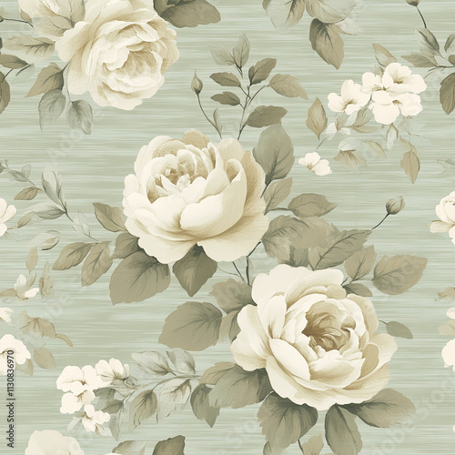 Vintage Floral Seamless Pattern with Roses and Peonies