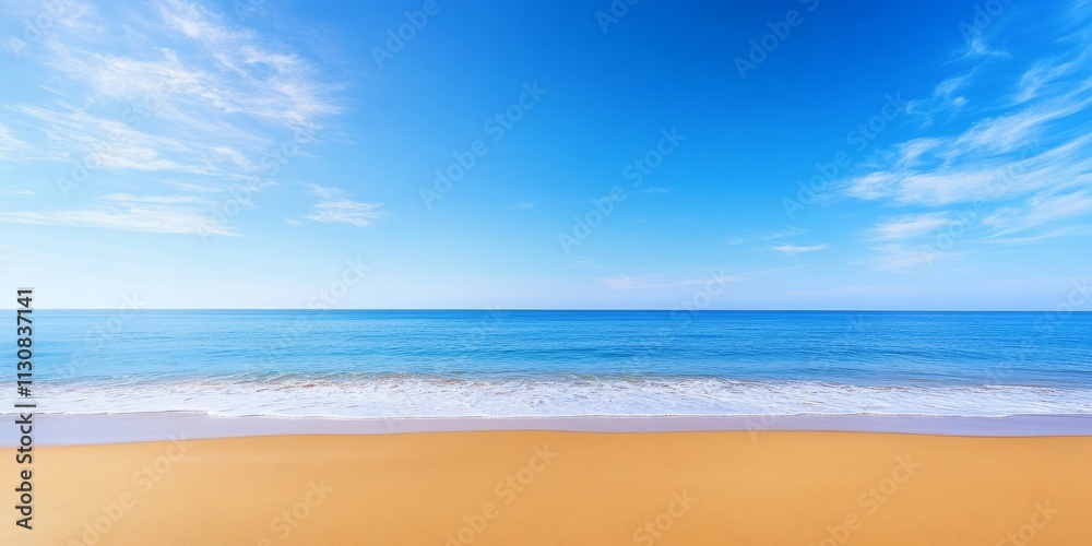 Fototapeta premium Sand on the beach creates a serene atmosphere, complemented by the sea and a blue sky, offering a perfect nature background for those who appreciate the beauty of sandy shores.