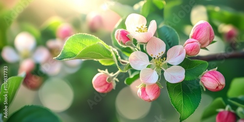 Blooming bourgeons on an apple tree create a stunning visual of nature s beauty. The blooming bourgeons signify the arrival of spring, showcasing the apple tree s vibrant potential. photo