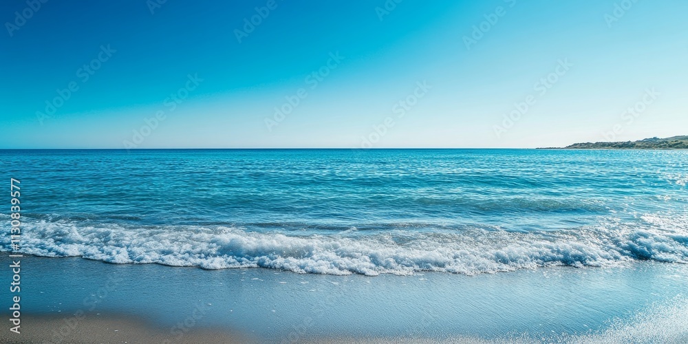 Fototapeta premium Vibrant sea under a clear blue sky creates a stunning backdrop, showcasing the beauty of the sea and its tranquil atmosphere, perfect for capturing the essence of the sea in photographs.