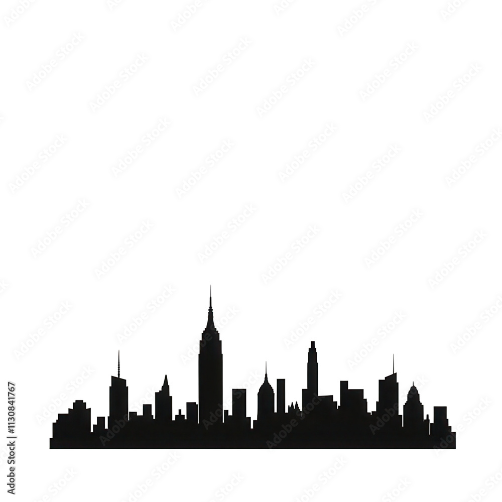 Fototapeta premium Silhouette of iconic city skyline transparent background urban landscape night scene minimalist viewpoint