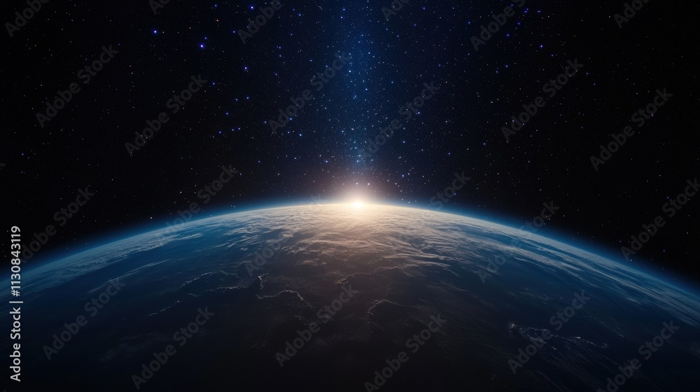 Naklejka premium Earth's glow from space stunning view of blue sky and stars