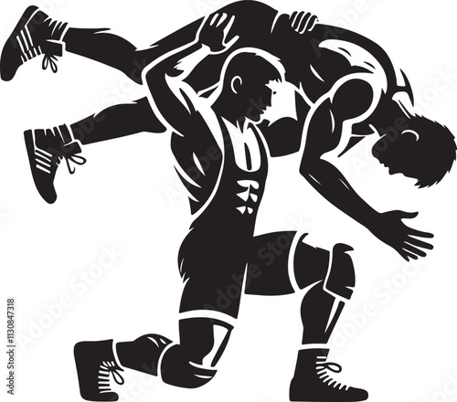 Wrestler lifting opponent silhouette vector illustration design
