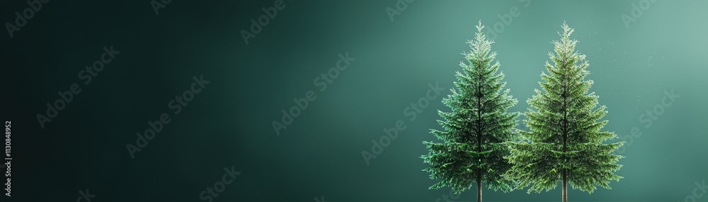 Fototapeta premium Lush green trees against dark green background, symbolizing nature and tranquility. Perfect for eco friendly themes and environmental awareness