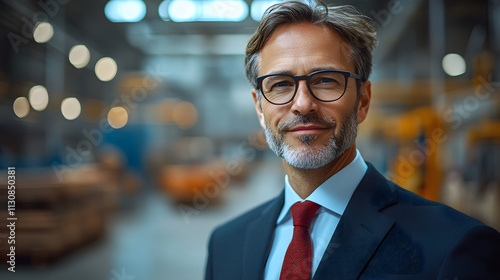 A portrait of an attractive middle-aged businessman wearing a formal suit, exuding confidence, professionalism, and leadership, set against a clean background, symbolizing success and corporate excell photo