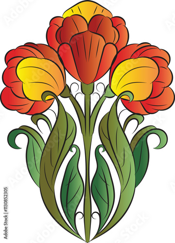 Designed with an iris flower in the style of Art Nouveau. Beautiful iris flower vintage floral composition