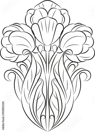Designed with an iris flower in the style of Art Nouveau. Beautiful iris flower vintage floral composition
