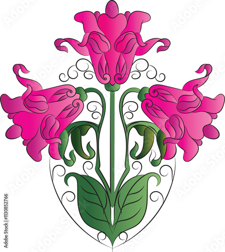 Designed with an iris flower in the style of Art Nouveau. Beautiful iris flower vintage floral composition
