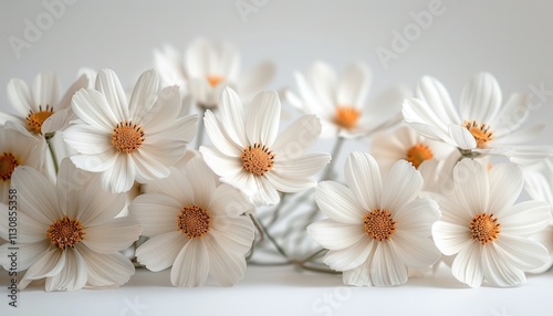 Delicate White Cosmos Flowers Softly Arranged photo