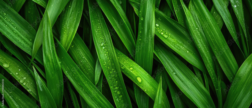 Fototapeta premium Morning dew glistening on vibrant green grass, embodying the essence of renewal and the promise of a new beginning