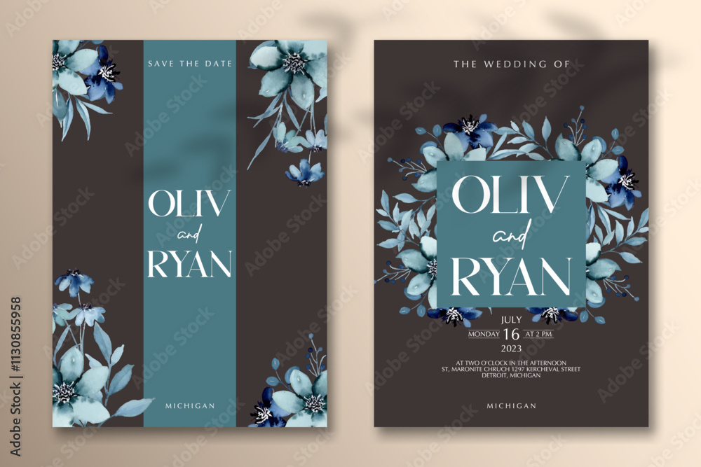 Naklejka premium Wedding invitation template with flower