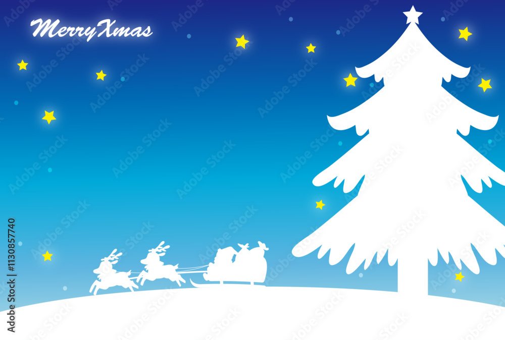 Fototapeta premium 招待状に使えるクリスマスのポストカードイラスト（横向き）
