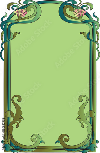 Designed with an iris flower in the style of Art Nouveau. Beautiful iris flower vintage floral composition