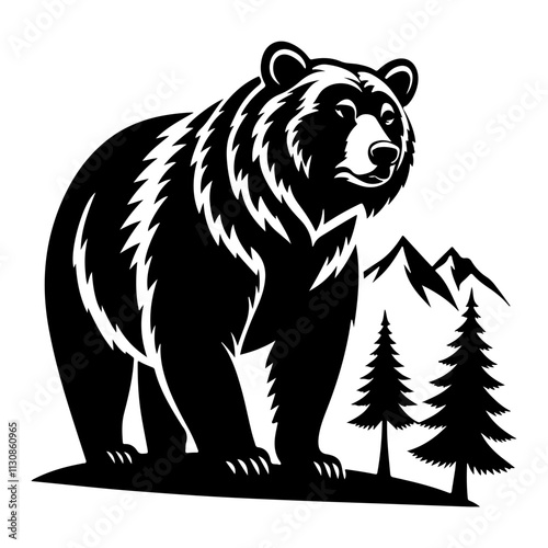 Black grizzly bear silhouette vector illustration Isolated on a transparent background