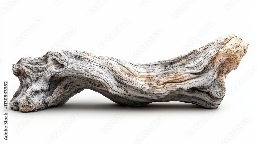Obraz premium Driftwood sculpture showcasing natural textures against a clean white background