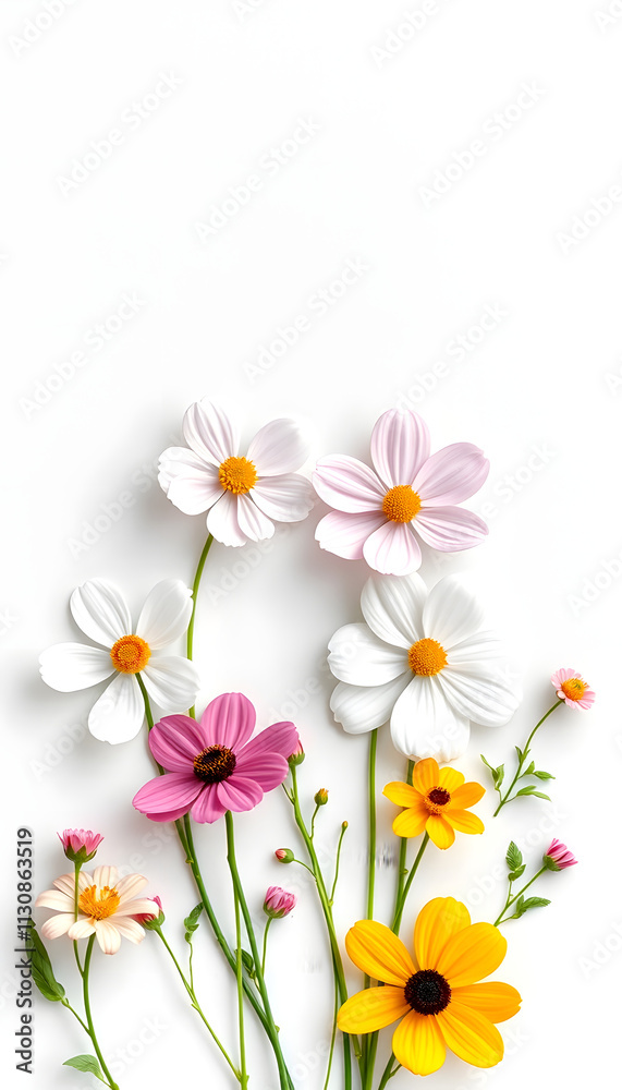 Fototapeta premium spring flowers on paper background, with white tones
