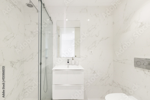 Stylish bathroom showcasing glass shower
