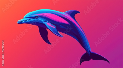 A vibrant, stylized dolphin swims against a colorful gradient background, showcasing fluid lines and bright hues. photo