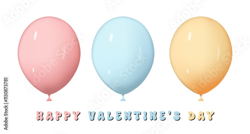 Set of balloons in soft pastel colors. Festive decorative element in realistic 3d design.