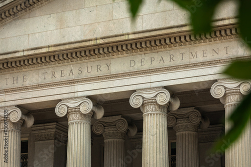 Facade of the US Treasury Department in Washington, DC, Close-up with Copy Space photo