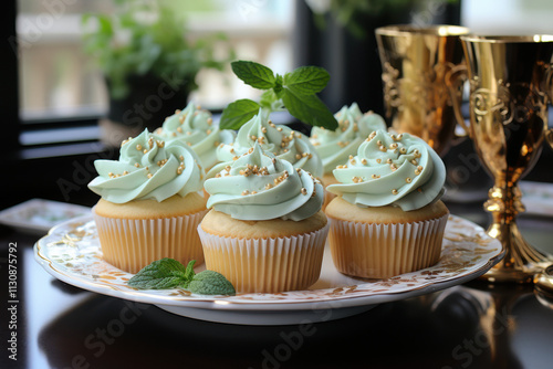 Delicious festive desserts decorated with shamrocks and charm.
 photo