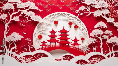 Paper art Chinese New Year background photo