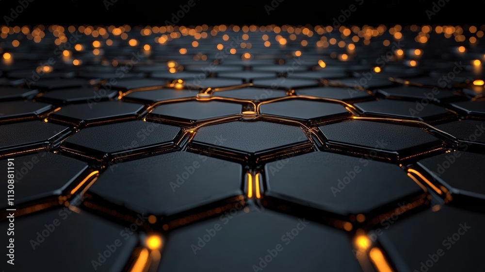 Obraz premium Futuristic power grid system illuminating hexagonal patterns sci-fi setting digital art high-tech environment close-up viewpoint