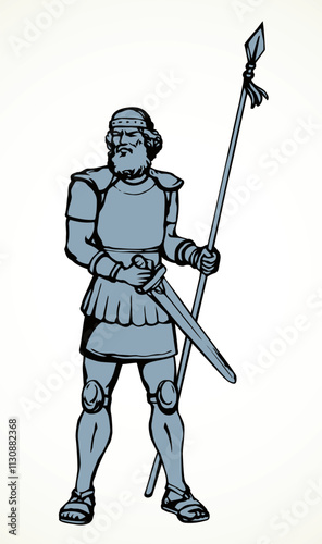 Knight with sword and spear. Vector drawing