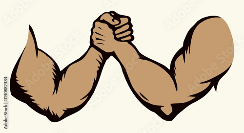 Hand wrestling contest. Vector drawing