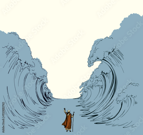 Moses with the staff. Vector drawing