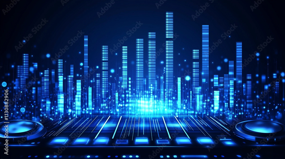 Fototapeta premium Blue sound spectrum line console background