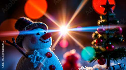 Snowman with a Christmas tree