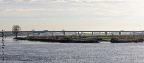 Panorama of the Hagesteinsebrug is a bridge over the Lek river that is part of the Rijksweg A27 between Vianen and Nieuwegein in the Dutch province of Utrecht. photo