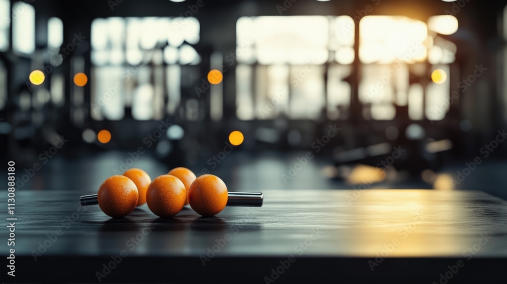 Fototapeta premium Orange Exercise Balls Resting on a Gym Bench