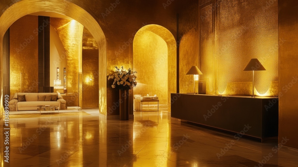 Fototapeta premium Golden Arches: A Modern Lobby Interior