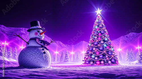 Snowman with a Christmas tree