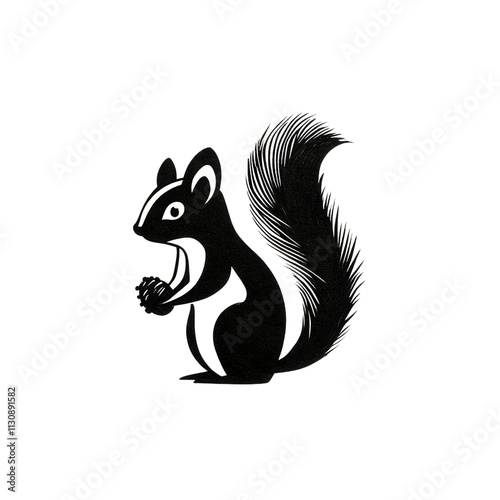 Wallpaper Mural black silhouette of squirrel holding nut, showcasing its bushy tail and detailed features. This design captures essence of nature and wildlife Torontodigital.ca