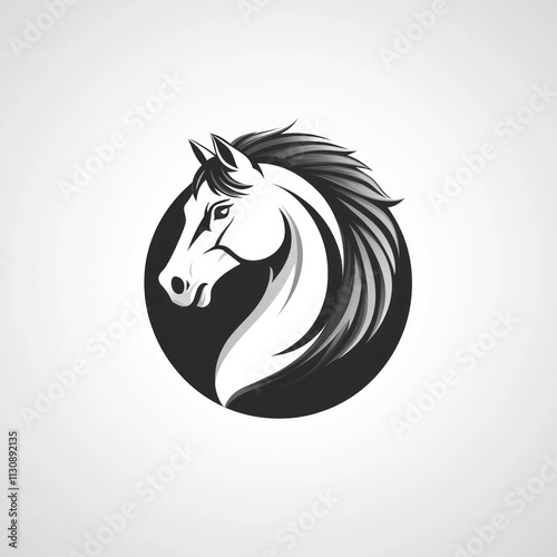 Elegant monochrome horse head logo design in a circle. photo