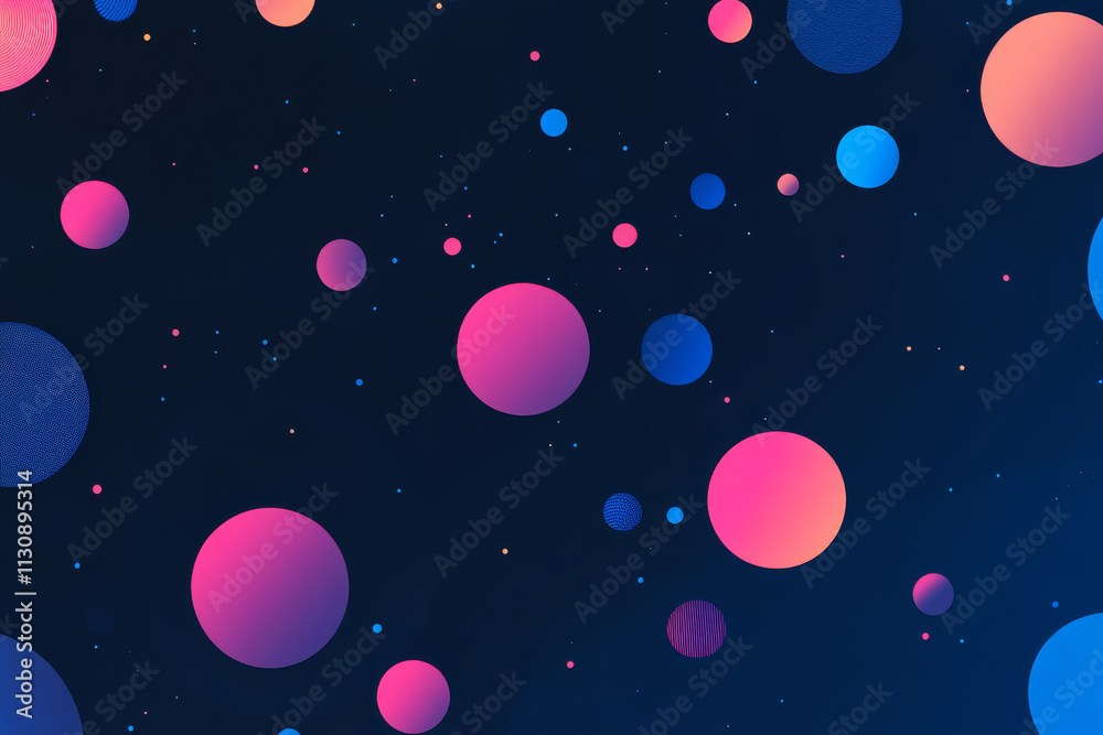 Naklejka premium Playful floating bubbles in neon colors, popping against a dark navy and cyan digital background.