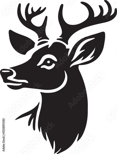Curious deer head silhouette looking sideways black vector