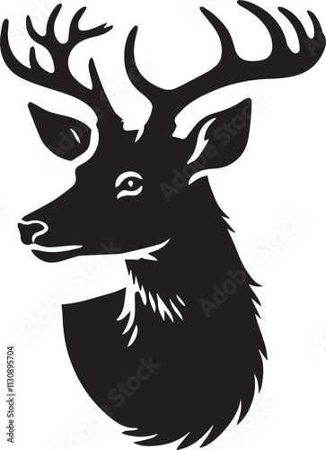 Curious deer head silhouette looking sideways black vector