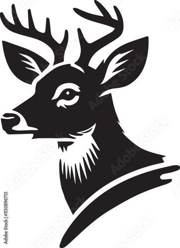 Curious deer head silhouette looking sideways black vector
