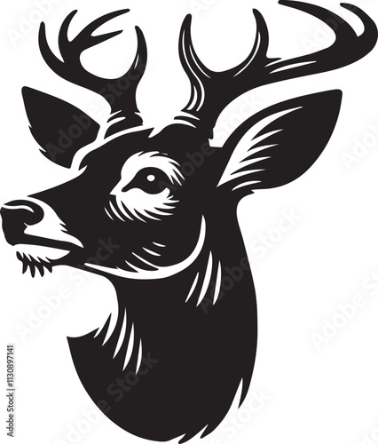 Curious deer head silhouette looking sideways black vector