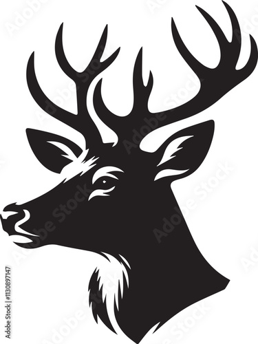 Curious deer head silhouette looking sideways black vector